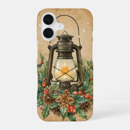 Vintage lantern Christmas holly pine rustic iPhone 16 Hülle