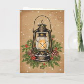 Vintage lantern holly pine rustic festive warm karte (Rückseite)