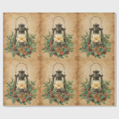 Vintage lantern holly pine rustic festive winter  geschenkpapier (Flach)