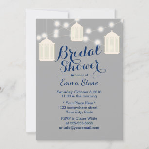 Vintage Lanterns Brautparty Grau und Navy Blue Einladung