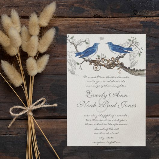 Vintage Lapis Blue Love Birds Hochzeitseinladungen Einladung