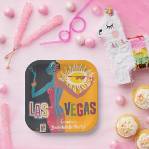 Vintage Las Vegas Junggesellinnen-Abschiedsparty  Pappteller