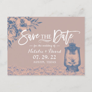 Vintage Laterne & Blumen Dusty Rose Save the Date Ankündigungspostkarte
