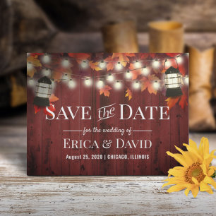 Vintage Laterne Rote Herbst-Hochzeit Save the Date Ankündigungspostkarte