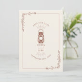 Vintage Laterne Terracotta Wedding Save The Date (Stehend Vorderseite)