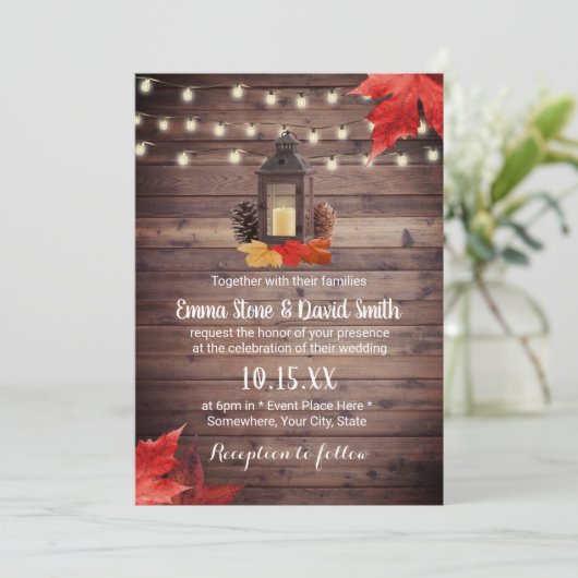 Vintage Laternenautobahn hinterlässt rustikale Hoc Einladung (Stehend Vorderseite)