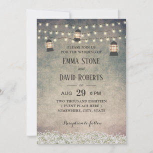 Vintage Laternengläser und rustikale Hochzeit Einladung