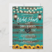 Vintage Laternensonnenblume Aquamarines Holz Braut Einladung (Vorderseite)