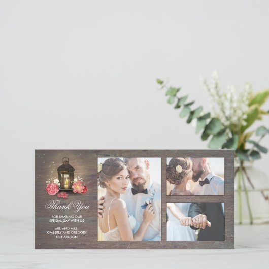 Vintage Laternenwaldhochzeit Dankeskarte (Stehend Vorderseite)