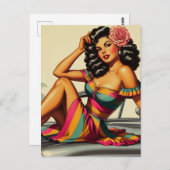 Vintage Latina Button Up Illustration Postkarte (Vorne/Hinten)