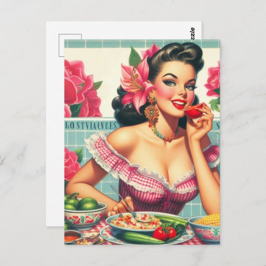 Vintage Latina Button-Up-Malerei Postkarte (Vorne/Hinten)