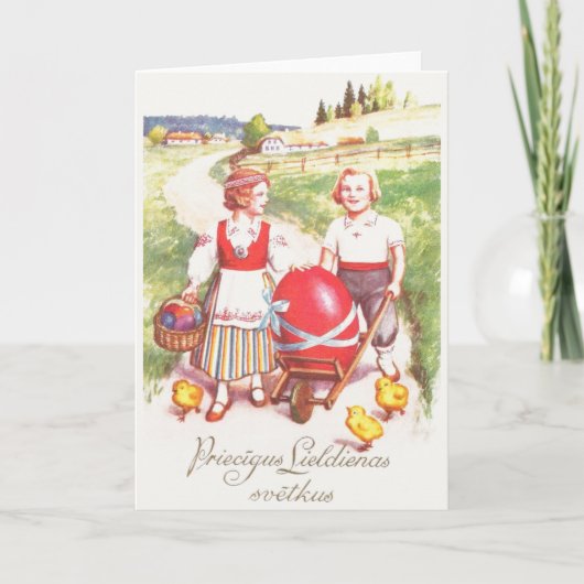 Vintage Latvian Easter Greeting Card Feiertagskarte (Vorderseite)