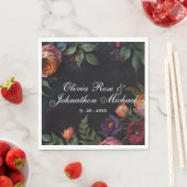 Vintage launenhafte dunkelblütenblütige Rose Wddin Serviette (Beispiel)