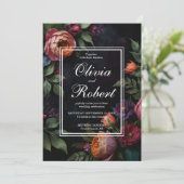 Vintage launische dunkle blumenblühende Rose Einladung (Stehend Vorderseite)