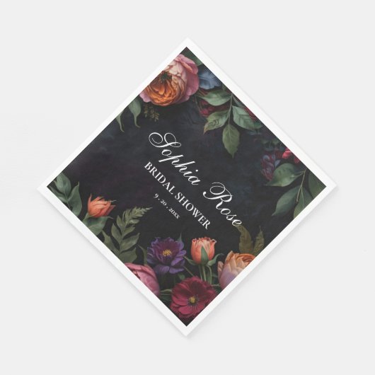 Vintage launische dunkle blumenblühende Rose Serviette (Ecke)