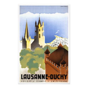 Vintage Lausanne-Ouchy Schweiz Reiseplakat Fotodruck