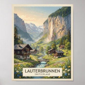 Vintage Lauterbrunnen Schweiz Reiseplakat Poster