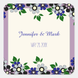 Vintage-Lavendel-, Blau- und Silberblumen-Hochzeit Quadratischer Aufkleber