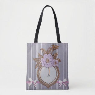 Vintage Lavendel-Blumen-Cameo und Pinstripe Coquet Tasche