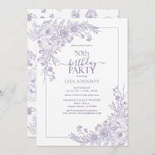 Vintage Lavendel-Blumenstrauß Art 50. Geburtstag Einladung