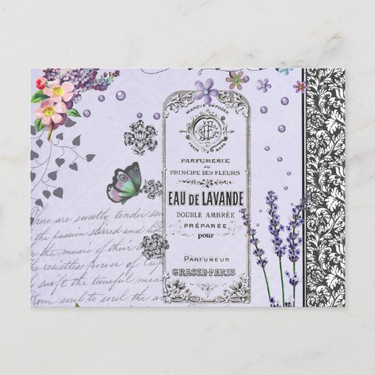 Vintage-Lavendel-Collage Postkarte (Vorderseite)