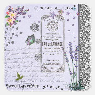 Vintage Lavendel-Collage Quadratischer Aufkleber