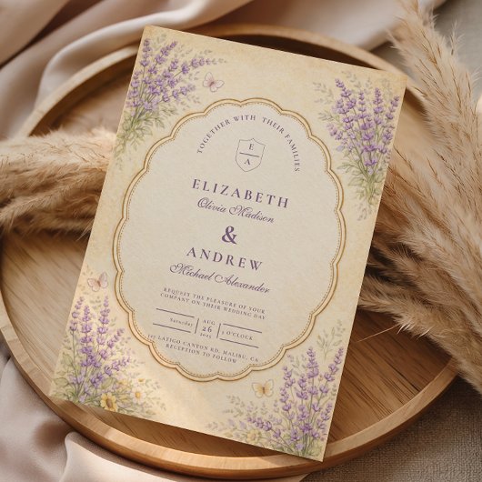 Vintage-Lavendel-Gartenhochzeit Einladung