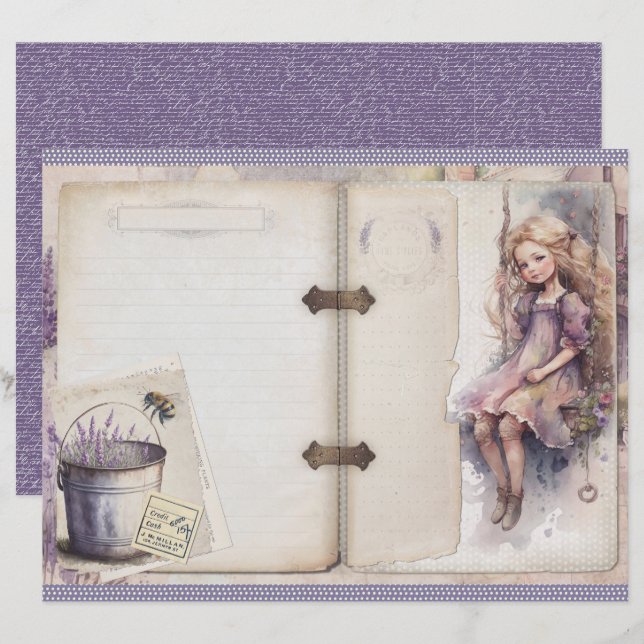 Vintage-Lavendel-Journalpapierblatt (Vorne/Hinten)