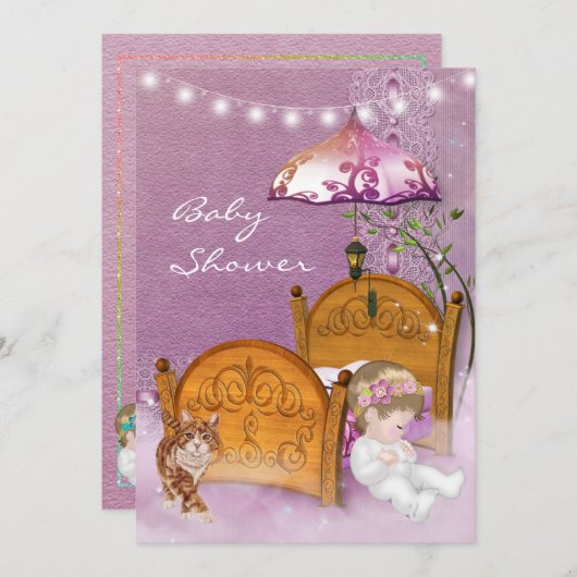 Vintage Lavendel Kinderdusche Einladung mit Kinder (Vorne/Hinten)