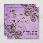 Vintage Lavendel Liebesvögel Einladung Hochzeit (Vorne/Hinten)