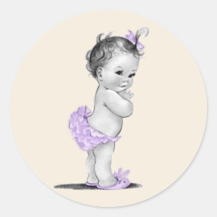 Vintage-Lavendel-Lila-Baby-Shower-Aufkleber Runder Aufkleber