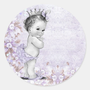 Vintage-Lavendel-Lila-Baby-Shower-Aufkleber Runder Aufkleber