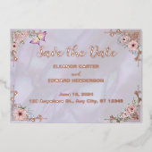 Vintage Lavendel Peony Foil Save the Date Karte (Vorderseite)