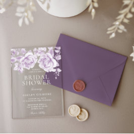 Vintage Lavendel-Rose Elegantes Brautparty Acryleinladungen