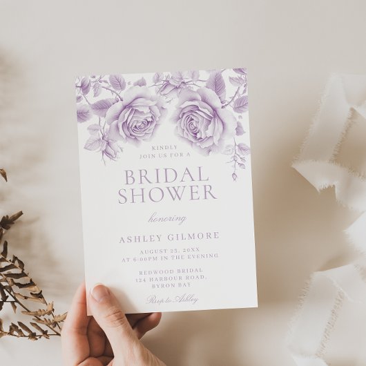 Vintage Lavendel-Rose Elegantes Brautparty Einladung