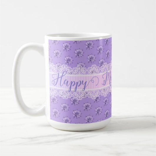 Vintage Lavendel Rose und Spitzen Personalisiert Kaffeetasse (Links)