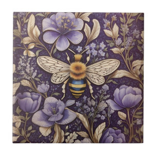 Vintage-Lavendelblüten Hummel Lila Natur Fliese