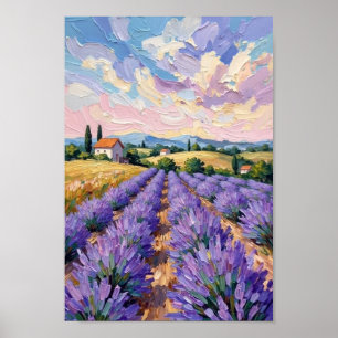 Vintage-Lavendelfeld-Impressionistenkunst Poster
