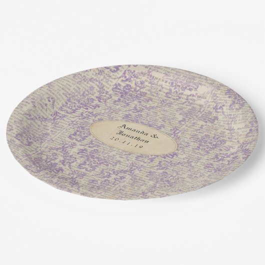 Vintage Lavendelhochzeit Pappteller (Schrägansicht)