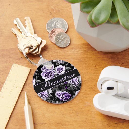 Vintage Lavender and Gray Rose Monogram  Schlüsselanhänger (Schreibtisch)
