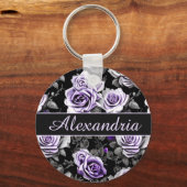 Vintage Lavender and Gray Rose Monogram  Schlüsselanhänger (Vorderseite)