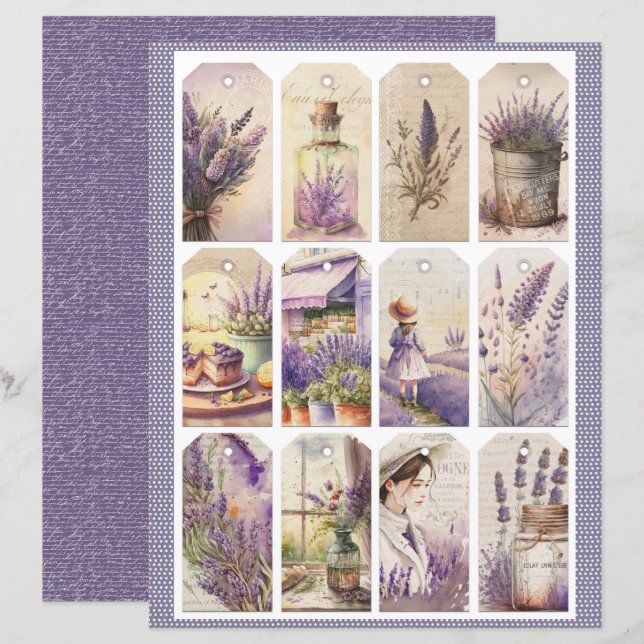 Vintage Lavender Journal Paper Sheet (Vorne/Hinten)