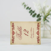 Vintage Leaf Scroll Hochzeit Tischnummer Postkarte (Stehend Vorderseite)