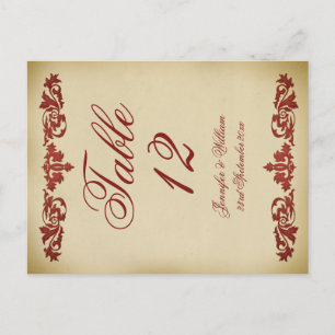Vintage Leaf Scroll Hochzeit Tischnummer Postkarte