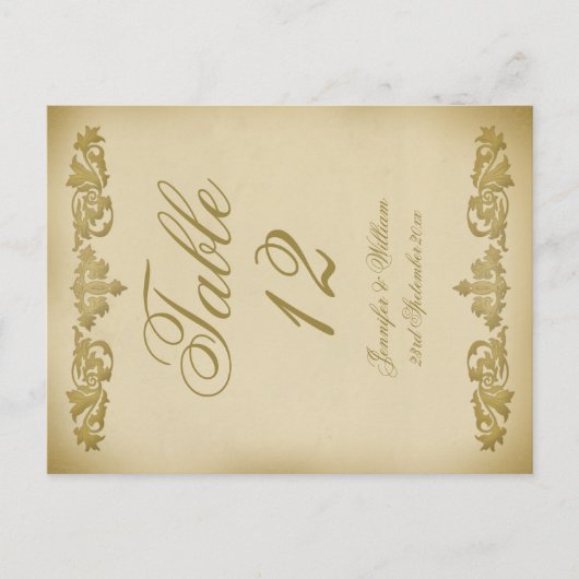 Vintage Leaf Scroll Hochzeit Tischnummer Postkarte (Vorderseite)