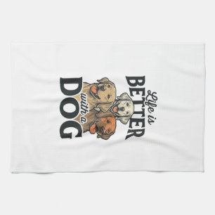 Vintage Leben ist besser mit einem Hund Vektordesi Geschirrtuch