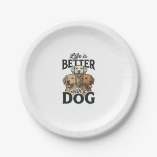 Vintage Leben ist besser mit einem Hund Vektordesi Pappteller
