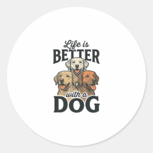 Vintage Leben ist besser mit einem Hund Vektordesi Runder Aufkleber