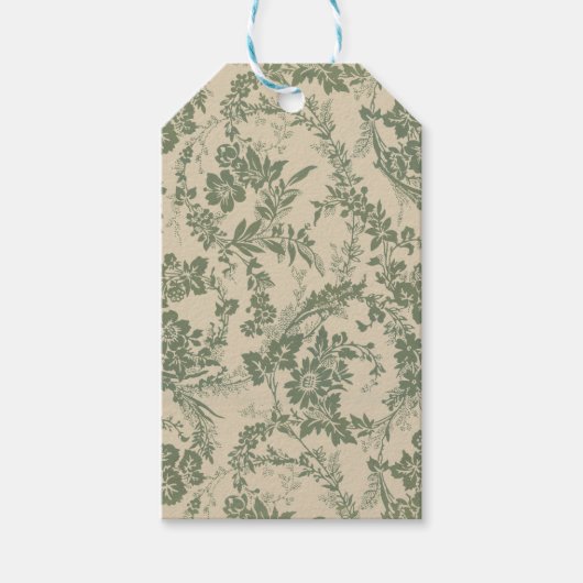 Vintage, lebendiges, grünes Blumenmuster Geschenkanhänger (Vorderseite)