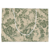 Vintage lebendiges grünes Blumenmuster Große Geschenktüte (Rückseite)